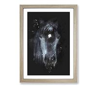 Black Horse in The Shadows Paint Splash Framed Print | A2 Oak Framed Wall Art | Ready to Hang | Modern Animal Picture | Living Room Bedroom Lounge Office