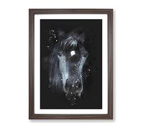 Black Horse In The Shadows Paint Splash Modern Framed Wall Art Print, Ready to Hang Picture for Living Room Bedroom Home Office Décor, Walnut A4 (34 x 25 cm)