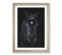 Black Horse in The Shadows Painting Framed Print | A2 Oak Framed Wall Art | Ready to Hang | Modern Animal Picture | Living Room Bedroom Lounge Office