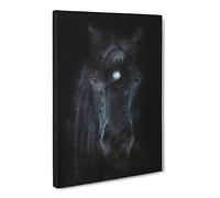 Black Horse In The Shadows Painting Modern Canvas Wall Art Print Ready to Hang, Framed Picture for Living Room Bedroom Home Office Décor, 20x14 Inch (50x35 cm)