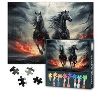 Black Horse Jigsaw Puzzles for Adults 1000 Pieces Two Horses Running on Fire Puzzles for Family Game Difficult Challenge Animal Puzzle Art for Adults House Wall Decor 27.5"X19.7"