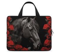 Black Horse on A Background of Red Roses Laptop Bag Durable Laptop Sleeve Water-Resistant Notebook Bag for Computer Or Tablet