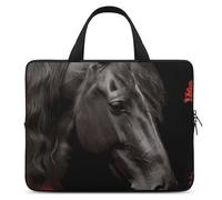 Black Horse on A Background of Red Roses Laptop Bag Durable Laptop Sleeve Water-Resistant Notebook Bag for Computer Or Tablet