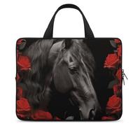 Black Horse on A Background of Red Roses Laptop Sleeve Ultra-Thin, Waterproof 15inch Laptop Bags, Portable Protective Computer Bag with Hand Strap