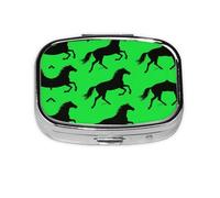 Black Horse Print Round Square Pill Case 2 Compartment Liver Oil Storage Box for Pocket Bag Liver Oil Storage Box