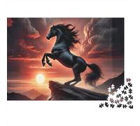 Black Horse Reining 1000-Piece Black Horse in Fire Thick Cardboard Jigsaw Puzzle 12+ Stress Relief Travel Gift Family Puzzle Lovers Indoor Relaxation Activity 38x26cm/1000pcs
