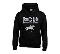Black Horse Riding Hoodie with Sparkly Silver Print XL 16-18 (48") 'Born to Ride Forced to Work'