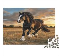 Black Horse Running Gracefully on The Field Jigsaw Puzzles. 1000pcs (75x50cm) Rural Scenery Whimsical Challenge Toy for Educational Games Gifts