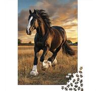 Black Horse Running Gracefully on The Field Jigsaw Puzzles. 70x50cm/1000pcs Rural Scenery Whimsical Challenge Toy for Educational Games Gifts
