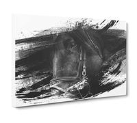 Black Horse Stallion V1 Modern Canvas Wall Art Print Ready to Hang, Framed Picture for Living Room Bedroom Home Office Décor, 20x14 Inch (50x35 cm)