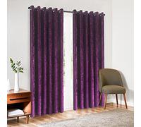 Black Horse Surrey Luxurious Crushed Velvet Eyelet Curtains - Fully Lined Window Panels for a Luxurious Finish- Purple 66" x 54"