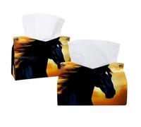 Black Horse Tissue Box Cover, PU Leather Rectangular Tissue Box Case Organizer Holder for Vanity Countertop, Night Stands, Livingroom, Office, Set of 2