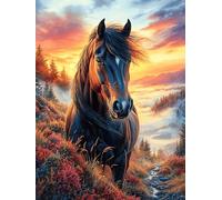 Black Horse with A Flowing Mane 1000 Pieces Premium Jigsaw Puzzle Scenery Science Fiction Adult Jigsaws Educational Challenge Mental Exercise Winter Gift Precision Cut Board