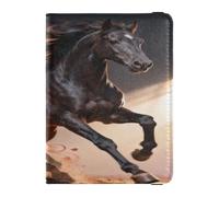 Black Horse with Flames & Fall Leaves Leather Passport and Vaccine Card Holder Combo Passport Case Travel Documents Wallet Passport Holder for Women and Men Waterproof