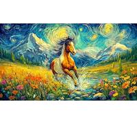 Black-horse-with-golden-mane-galloping-on-waves 1000 Piece Puzzle for Adults and Kids Age 12 Years Up Recycled Paper Fun and Challenging Family Game for Wall Decor 38x52/1000pcs