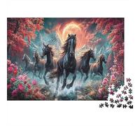 Black Horses Fantasy Forest Jigsaw Puzzle for Adults 1000 Piece Jigsaw Puzzle Relaxing Focus Gift 52x38cm/1000pcs