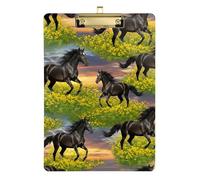 Black Horses Green Meadow Clipboard Acrylic Writing Board Standard A4 Letter Size Clipboards, 12.5 x 9 Inches Gold Clip, Gold12x9in
