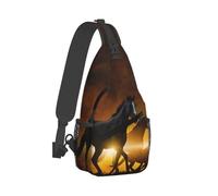 Black Horses Red Glowing Clouds Chest Bag, Lightweight Straps, Sturdy And Durable, Suitable For Most People