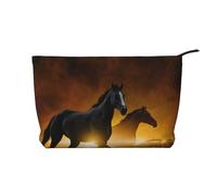 Black Horses Red Glowing Clouds Corduroy Makeup Bag with Stylish and Durable Zipper Design