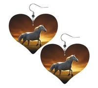 Black Horses Red Glowing Clouds Double-Sided Faux Leather Large Dangle Earrings for Women Heart-Shape Lightweight Spring Winter Decorative Earrings for Holiday Concert Party Decor Gifts