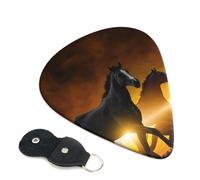 Black Horses Red Glowing Clouds Guitar Picks, 6 Pcs Guitar Plectrums double-sided printing, suitable for acoustic, electric and bass guitars, including 0.46 mm 0.71 mm 0.96 mm