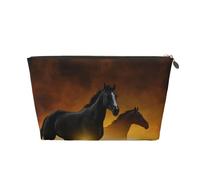 Black Horses Red Glowing Clouds Leather Travel Wash Bag, Stylish and Durable, Easy to Carry