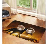 Black Horses Red Glowing Clouds Patterned Pet Feeding Mat with Water-Absorbing PU Top & Rubber Base - Anti-Slip Dog Cat Food Mat for Cats, Dogs & Pets, 40x60cm