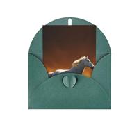 Black Horses Red Glowing Clouds Print Blank Greeting Cards, Love Buttons, Pearl Paper Envelopes Suitable For Various Occasions - Anniversary Cards, Thank You Cards, Holiday Cards, Wedding Cards