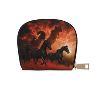 Black Horses Red Glowing Clouds Print Coin Purse PU Leather Portable Coin Purse with 12 Card Slots Mini Change Wallet for Women and Thoughtful Gifting