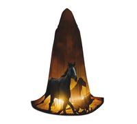 Black Horses Red Glowing Clouds Print Hooded Wizard Robe Halloween Cloak Medieval Renaissance Cosplay Christmas Party Outfits