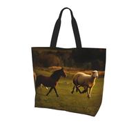 Black Horses Red Glowing Clouds Print Large Women Tote Bag,Stylish Waterproof Ladies Shoulder Bag, Folding Beach Travel Bag for Work,Shopping