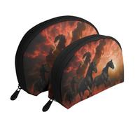 Black Horses Red Glowing Clouds Print Makeup Bag Set 2-Piece Portable Clutch Pouch Travel Cosmetic Pouches Toiletry Bags for Daily Storage & Travel Organization