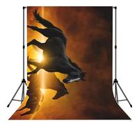 Black Horses Red Glowing Clouds Print Photo Studio Background 5x7ft Soft Photo Backdrop Curtain For Studio Content Creator Equipment