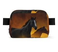 Black Horses Red Glowing Clouds Print Square Bumbag Fanny Pack for Men Women Adjustable Belt Bag Waterproof Cross Body Bag Chest Bag