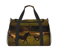 Black Horses Red Glowing Clouds Print Womens Sports Bags Travel Bag - Gym Tote Bag with Compartment,Duffel Bags for Men,Ladies Holdall,Carry On Weekend Travel Handbags for Women