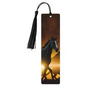 Black Horses Red Glowing Clouds Print Wooden Bookmark Bookmarks with Tassels Book Marks for Reading Hardcover Books Notebooks