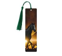 Black Horses Red Glowing Clouds Print Wooden Bookmark Bookmarks with Tassels Book Marks for Reading Hardcover Books Notebooks