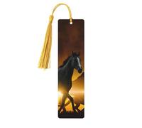 Black Horses Red Glowing Clouds Print Wooden Bookmark Bookmarks with Tassels Book Marks for Reading Hardcover Books Notebooks