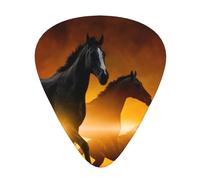 Black Horses Red Glowing Clouds Printed,12 Pcs Guitar Pick,3 Different Thickness Plectrums for Acoustic Guitar Bass Ukulele (0.46mm 0.96mm 0.71mm)