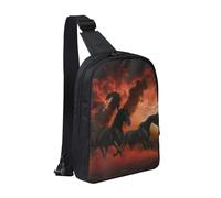 Black Horses Red Glowing Clouds Printed Chest Bag Sling Bag for Men Women, Waterproof Crossbody Backpack Men Bag for Runner Workout Hiking Cycling Travel