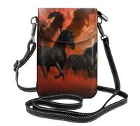 Black Horses Red Glowing Clouds Printed Crossbody Cell Phone Bag for Women Men, Small Leather Cell Phone Purse Wallet with Adjustable Strap