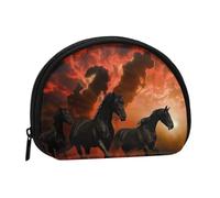 Black Horses Red Glowing Clouds Printed Mini Coin Pouch, Shell Shape Zip Around Wallet, Small Zipper Pouch for Cash, Cards, Keys, Lipstick, Storage Pouch, Travel Organizer