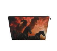 Black Horses Red Glowing Clouds Printed Travel Cosmetic Bags with Silver Zipper Makeup Organizer Cosmetic Case Toiletry Bag for Women Mom Girls