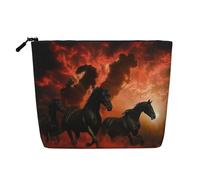 Black Horses Red Glowing Clouds Printed Travel Makeup Bag Imitation Linen Cosmetic Bags Waterproof Cosmetic Case Organizer for Women