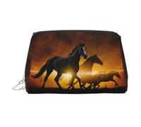 Black Horses Red Glowing Clouds Printed Travel Toiletry Bag, Portable Storage Pouch with Three Interior Slots for Accessories
