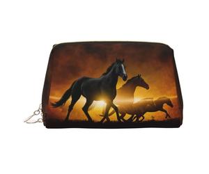 Black Horses Red Glowing Clouds Printed Travel Toiletry Bag, Portable Storage Pouch with Three Interior Slots for Accessories