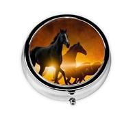 Black Horses Red Glowing Clouds PrintedMeta Pill Box 3 Compartment Medicine Case,Portable Organizer