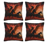 Black Horses Red Glowing Clouds Throw Pillow Cases 4 Pack Square Pillowcases Super Soft Pillow Protectors With Zipper for Couch Livingroom Sofa Bed Office Car,45x45 CM