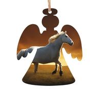 Black Horses Red Glowing Clouds Wooden Christmas Ornament Angel Shape Personalized Hanging Ornament Pendant Decoration for Xmas Tree Holiday Party Home Farmhouse Decor 6 PCS