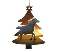 Black Horses Red Glowing Clouds Wooden Christmas Ornament Christmas Tree Shape Personalized Hanging Ornament Pendant Decoration for Xmas Tree Holiday Party Home Farmhouse Decor 6 PCS